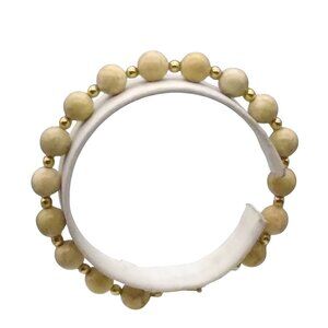 Polished Jasper Bead Bracelet with Gold Tone Spacers, Vintage Neutral Stone